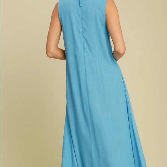 LAST TWO! 155 💕 Umgee Linen Sleeveless Blue Midi Dress - Picture 3 of 5